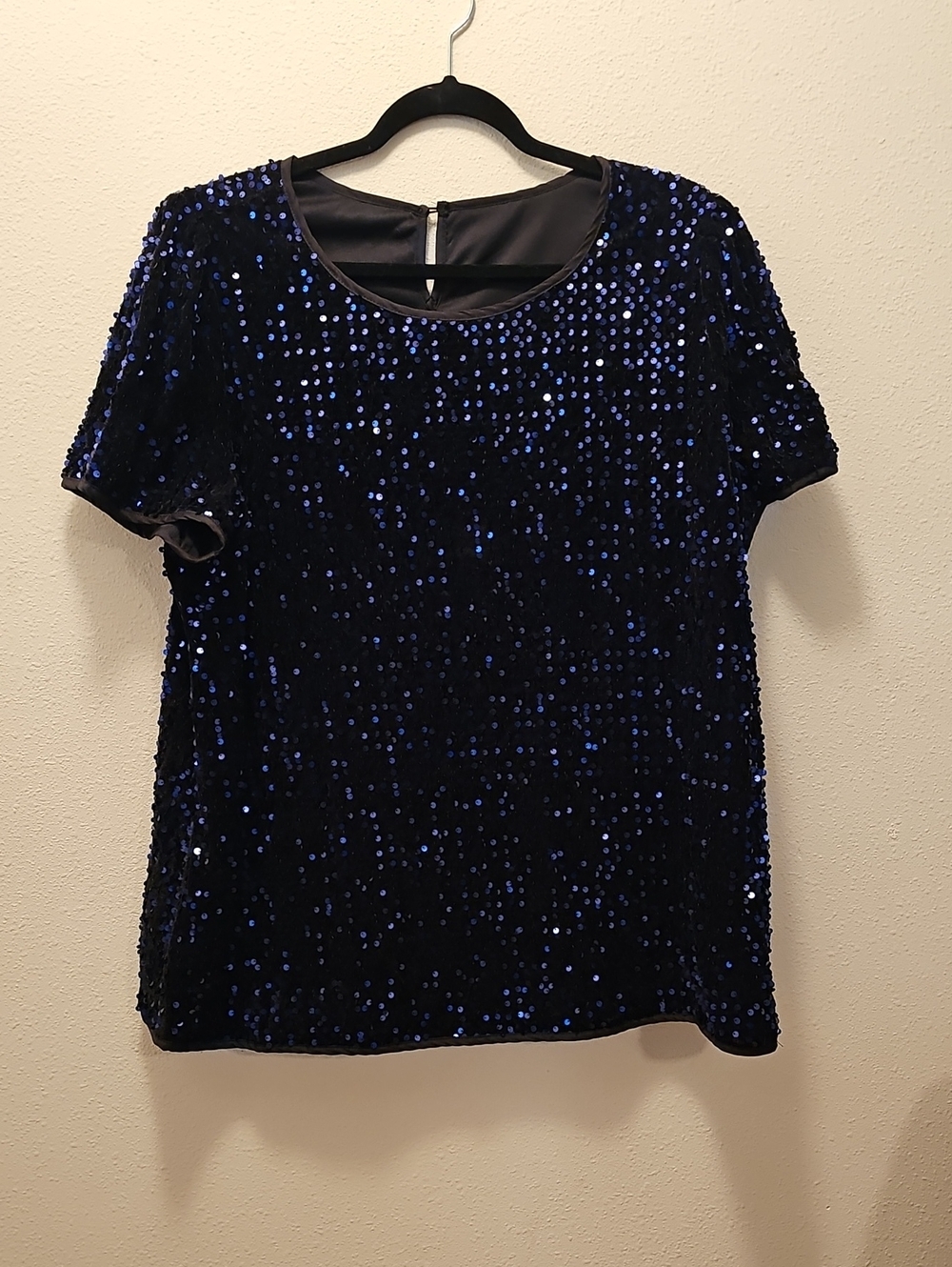 Sequin Short Sleeve Tunic Top - Midnight Blue